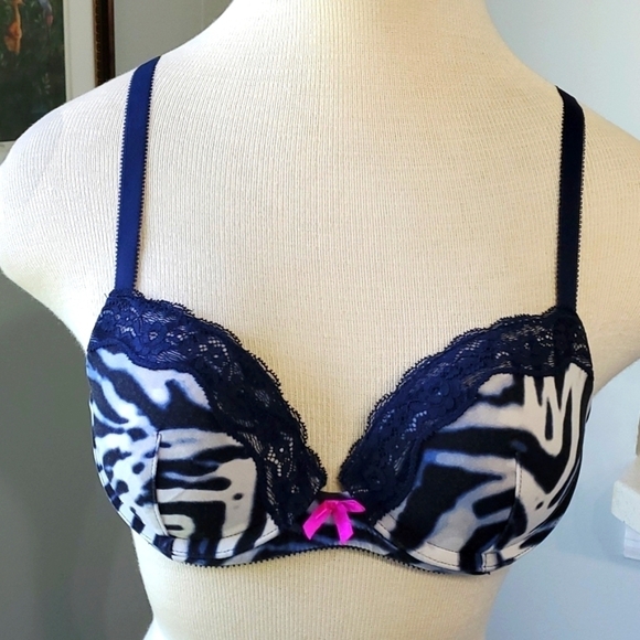 AMBRIELLE PUSH UP BRA, animal print. Size 34A. Pink Boe and trim lace. - Picture 1 of 7